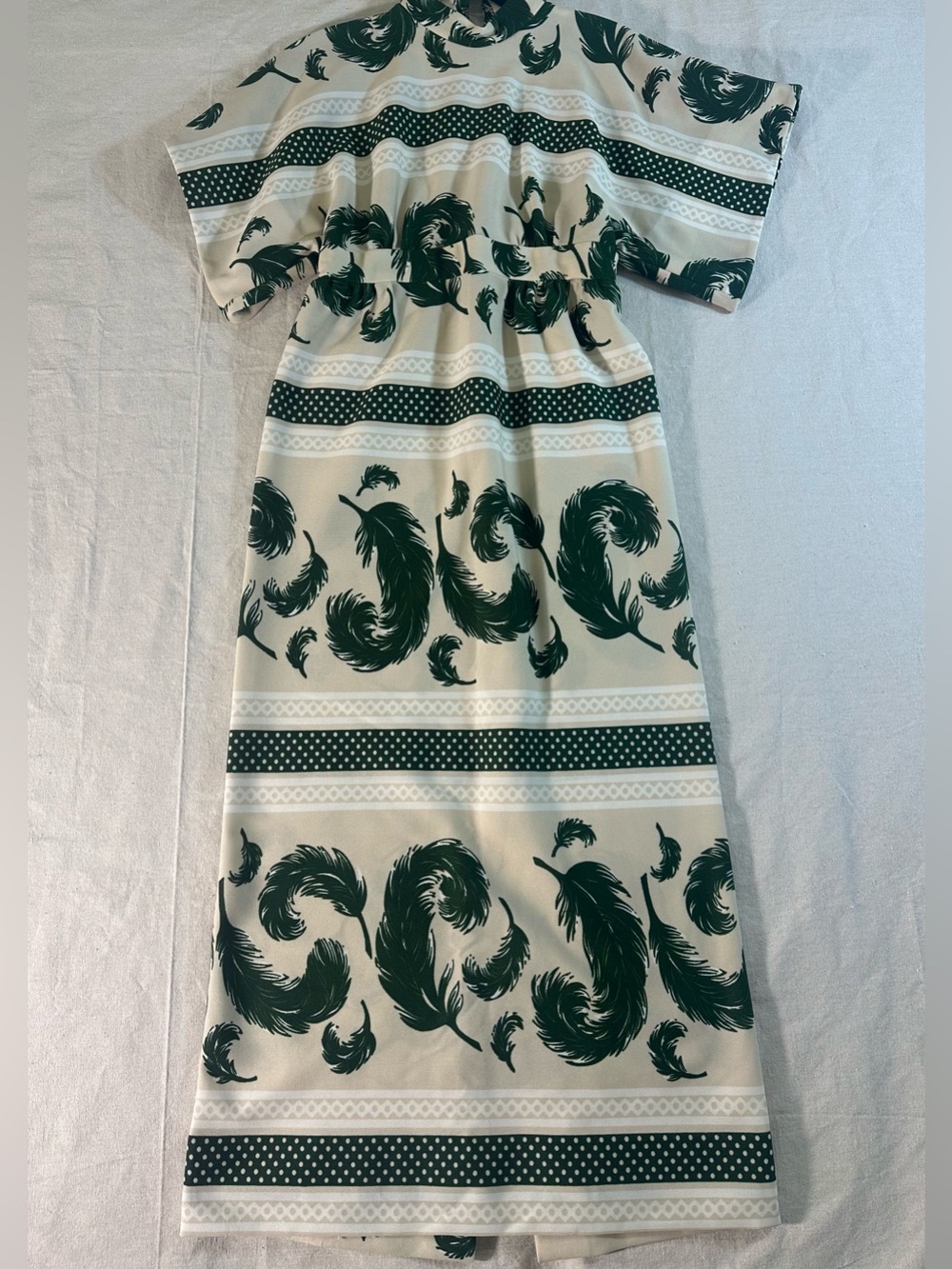 💚Vintage Leslie Fay Knits Feather Print Midi Dress | Dolman Sleeve | 1980s nt